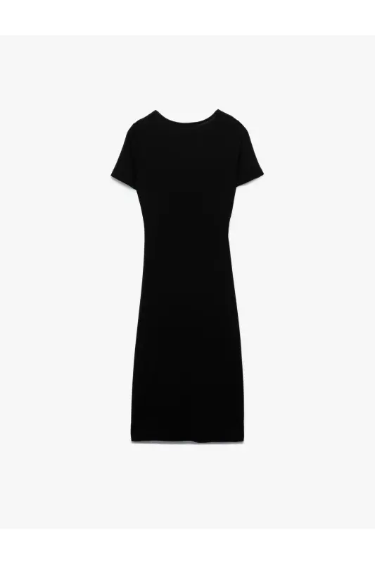 Round Neck Short Sleeve Midi Pencil Dress - 4