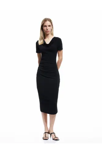Round Neck Short Sleeve Midi Pencil Dress - 5
