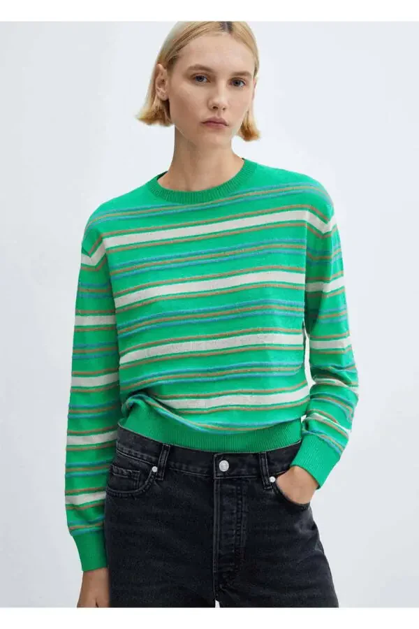 Round neck striped sweater - 1