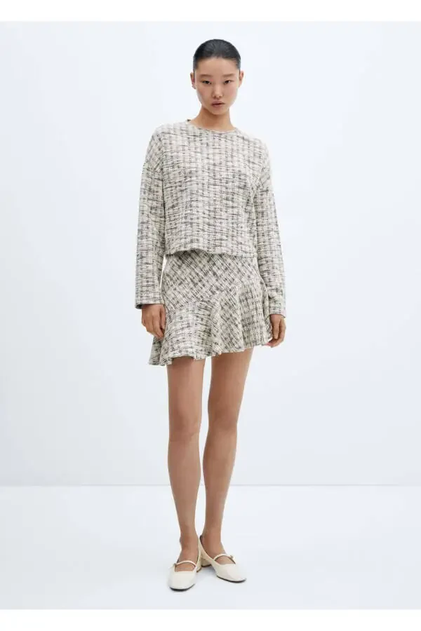 Round Neck Tweed Sweater - 2