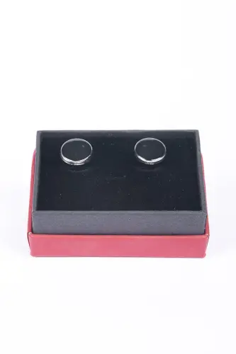 Round Shaped Cufflinks with Shiny Black Stones - 3