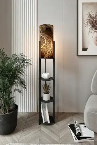ROUND SHELF FLOOR LAMP BLACK-ARECA - 1