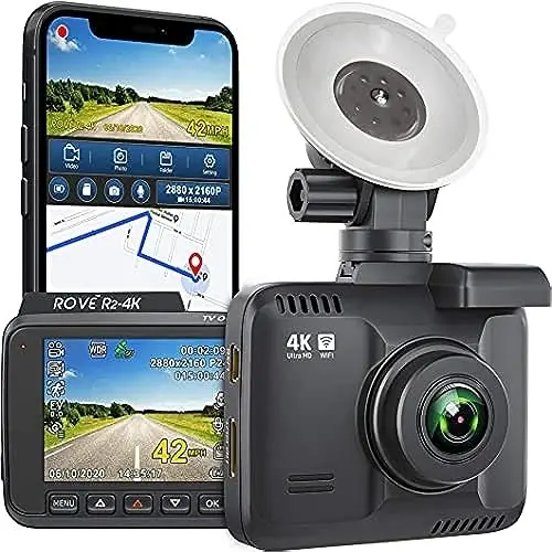 ROVE R2-4K Dash Cam Built-in WiFi GPS Car Dashboard Camera Recorder with UHD 2160P, 2.4