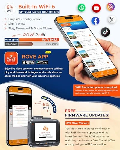 ROVE R2-4K ichki Wi-Fi GPS avtomobil paneli kamerasi yozuvchisi UHD 2160P, 2.4'' IPS ekran, 150° keng burchak, WDR, tungi ko'rish - ROVE (1)