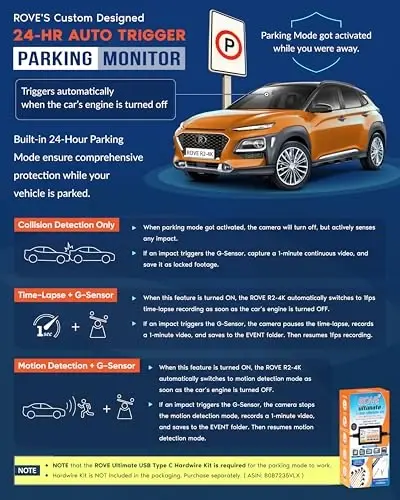 ROVE R2-4K ichki Wi-Fi GPS avtomobil paneli kamerasi yozuvchisi UHD 2160P, 2.4'' IPS ekran, 150° keng burchak, WDR, tungi ko'rish - 6