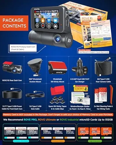 ROVE R3 Dash Cam Front and Rear with Cabin, 3” IPS Touch Screen, 3 Channel Dash Cam 1440P+1080P+1080P, IR Night Vision, 5GHz WiFi, Up to 30MB/s Download Speed, Quad-Mode GPS, Supports 512GB Max - 4