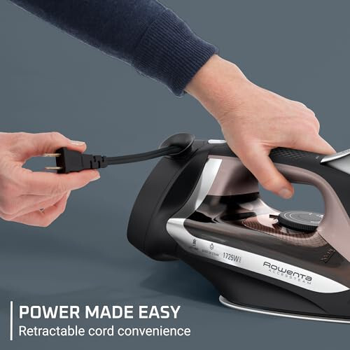 Rowenta, Iron, Access Stainless Steel Soleplate Steam Iron with Retractable Cord, Powerful Steam Diffusion, Auto-off, Anti-Drip, 1725 Watts, Ironing, Black Clothes Iron, DW2459 - 9