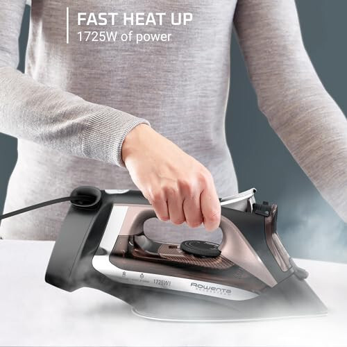 Rowenta, Iron, Access Stainless Steel Soleplate Steam Iron with Retractable Cord, Powerful Steam Diffusion, Auto-off, Anti-Drip, 1725 Watts, Ironing, Black Clothes Iron, DW2459 - 11