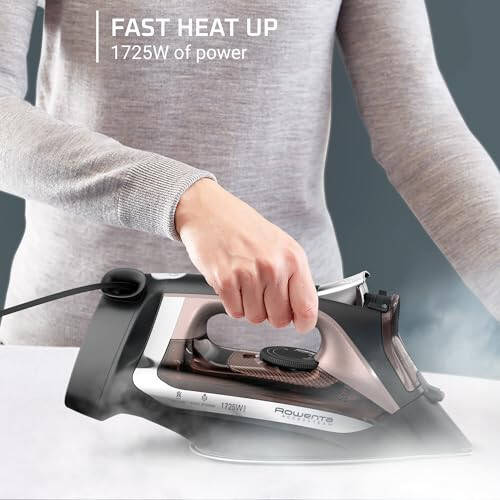 Rowenta, Iron, Access Stainless Steel Soleplate Steam Iron with Retractable Cord, Powerful Steam Diffusion, Auto-off, Anti-Drip, 1725 Watts, Ironing, Black Clothes Iron, DW2459 - 11