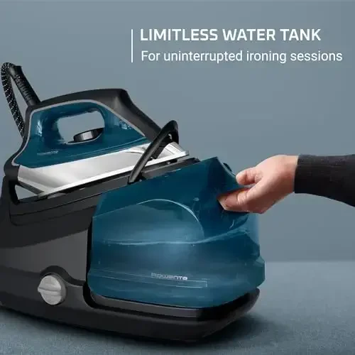Rowenta, Iron, Perfect Steam Pro Stainless Steel Soleplate Professional Steam Station for Clothes, 1.1L Removable Tank, Fast Heat Up, 1800 Watts, Steam Iron, Blue Clothes Iron, DG8624 - 5