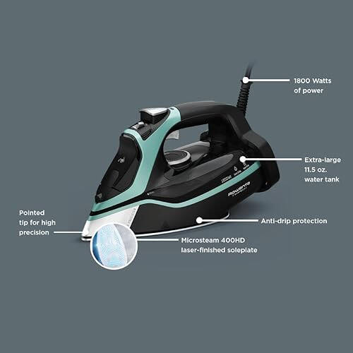 Rowenta Steam Force Stainless Steel Soleplate Steam Iron for Clothes 400 Microsteam Holes 1800 Watts Ironing, Fabric Steamer, Garment Steamer, Digital Display, Precision Tip DW9440 - 3