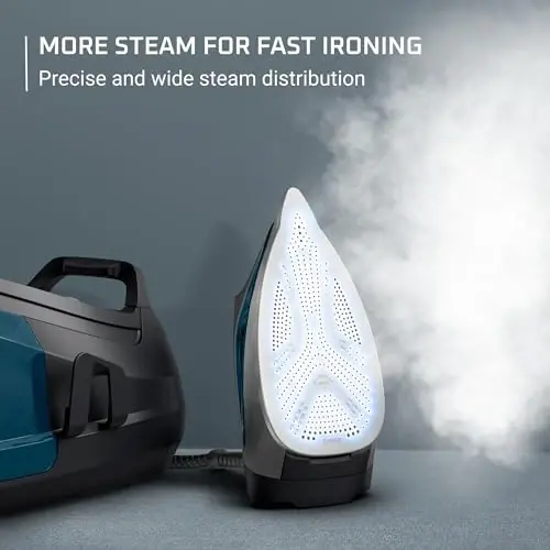 Rowenta Steam Station, Stainless Steel Soleplate, Professional Iron Steamer for Clothes, 1.1L Removable Tank, Fast Heat Up, 1800 Watts, Blue Clothes Iron, DG8624 - 4