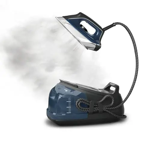 Rowenta Steam Station, Stainless Steel Soleplate, Professional Iron Steamer for Clothes, 1.1L Removable Tank, Fast Heat Up, 1800 Watts, Blue Clothes Iron, DG8624 - 1