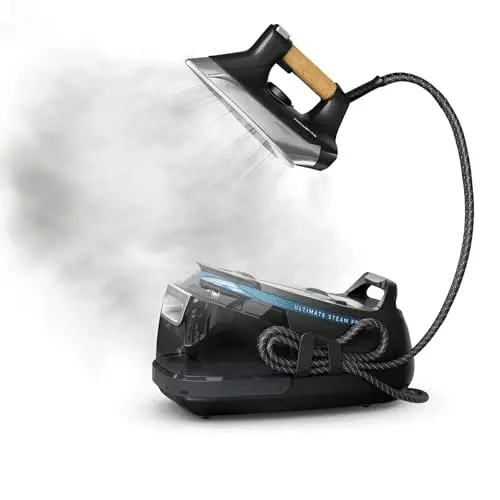 Rowenta, Iron, Ultimate Steam Pro Stainless Steel Soleplate Professional Steam Station for Clothes, 1800 Watts, 1.3L Removable Tank, Boiler Technology, Fast Heat Up, Black Clothes Iron, DG8668 