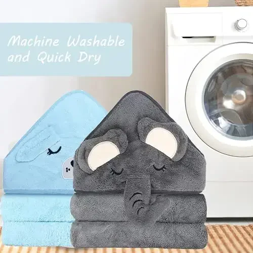 ROXANEPIG 2 Pack Hooded Baby Towel - Premium Soft Bath Towel for Bathtub for Babie, Newborn, Infant - Ultra Absorbent, Natural Baby Stuff Towel for Boy and Girl (Elephant, Dog) - 7