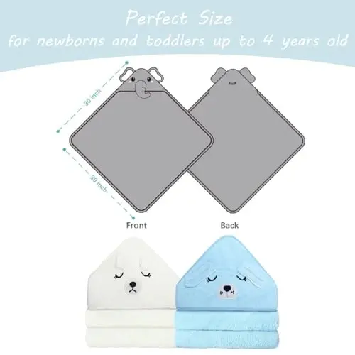 ROXANEPIG 2 Pack Hooded Baby Towel - Premium Soft Bath Towel for Bathtub for Babie, Newborn, Infant - Ultra Absorbent, Natural Baby Stuff Towel for Boy and Girl (White & Blue) - 4