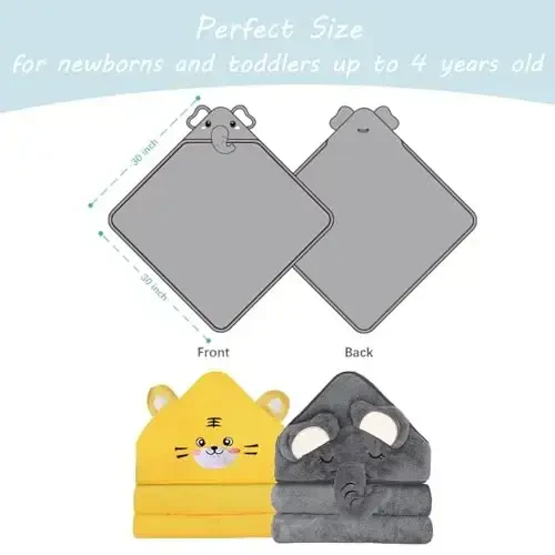 ROXANEPIG 2 Pack Hooded Baby Towels for Newborn, Baby Bath Towel with Hood for Babies, Infant, Toddler and Kids, Soft and Absorbent Newborn Essential(Elephant & Tiger) - 5