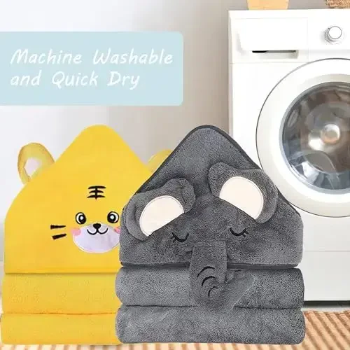 ROXANEPIG 2 Pack Hooded Baby Towels for Newborn, Baby Bath Towel with Hood for Babies, Infant, Toddler and Kids, Soft and Absorbent Newborn Essential(Elephant & Tiger) - 6
