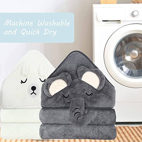 ROXANEPIG 2 Pack Hooded Baby Towels - Premium Ultra Soft Organic Baby Bath Towel – Absorbent and Hypoallergenic Towels for Baby Boy Girl, Toddler, Newborn Essentials (Elephant & Bear) - 8