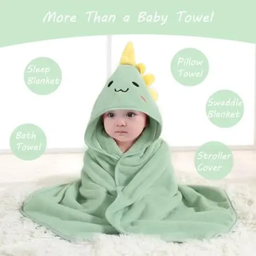 ROXANEPIG 2 Pack Hooded Baby Towels - Premium Ultra Soft Organic Baby Bath Towel – Absorbent and Hypoallergenic Towels for Baby Boy Girl, Toddler, Newborn Essentials (Green,Brown) - 2