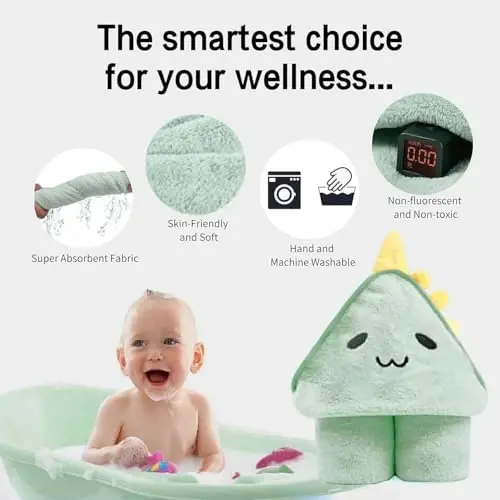 ROXANEPIG 2 Pack Hooded Baby Towels - Premium Ultra Soft Organic Baby Bath Towel – Absorbent and Hypoallergenic Towels for Baby Boy Girl, Toddler, Newborn Essentials (Green,Brown) - 3