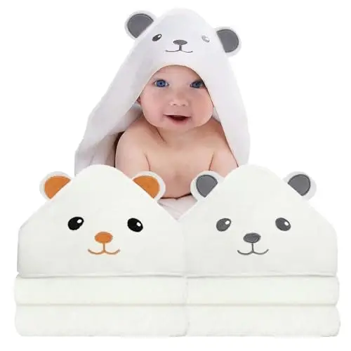 ROXANEPIG 2 Pack Hooded Baby Towels - Premium Ultra Soft Organic Baby Bath Towel – Absorbent and Hypoallergenic Towels for Baby Boy Girl, Toddler, Newborn Essentials (Grey & Orange: Bear) - 1