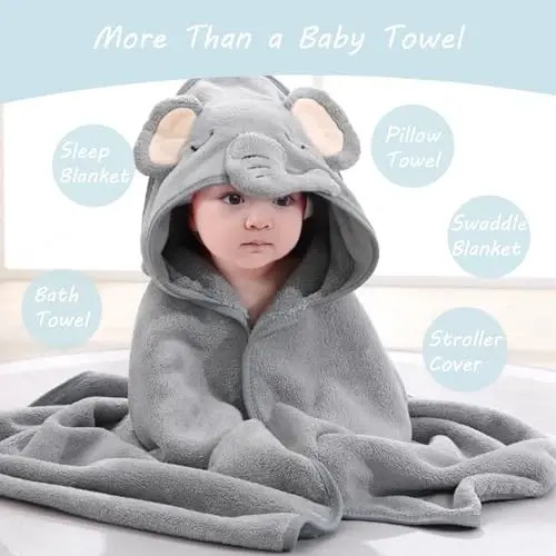ROXANEPIG 2 Pack Hooded Baby Towel - Premium Soft Bath Towel for Bathtub for Babie, Newborn, Infant - Ultra Absorbent, Natural Baby Stuff Towel for Boy and Girl (Elephant, Dog) - 2