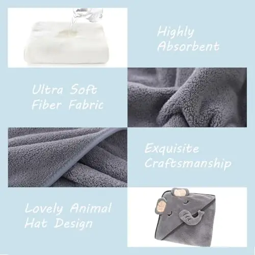 ROXANEPIG 2 Pack Hooded Baby Towel - Premium Soft Bath Towel for Bathtub for Babie, Newborn, Infant - Ultra Absorbent, Natural Baby Stuff Towel for Boy and Girl (Elephant, Dog) - 4