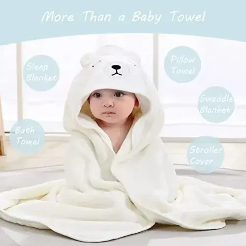 ROXANEPIG 2 Pack Hooded Baby Towel - Premium Soft Bath Towel for Bathtub for Babie, Newborn, Infant - Ultra Absorbent, Natural Baby Stuff Towel for Boy and Girl (White & Blue) - 2