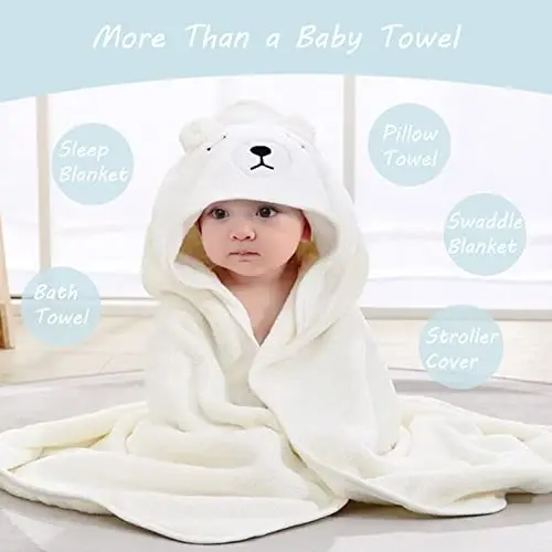 ROXANEPIG 2 Pack Hooded Baby Towel - Premium Soft Bath Towel for Bathtub for Babie, Newborn, Infant - Ultra Absorbent, Natural Baby Stuff Towel for Boy and Girl (White & Blue) - 2