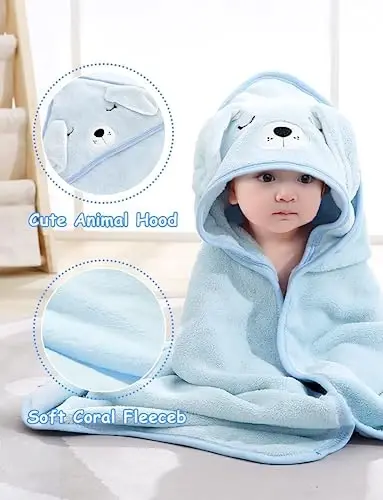 ROXANEPIG 2 Pack Hooded Baby Towel - Premium Soft Bath Towel for Bathtub for Babie, Newborn, Infant - Ultra Absorbent, Natural Baby Stuff Towel for Boy and Girl (White & Blue) - 3