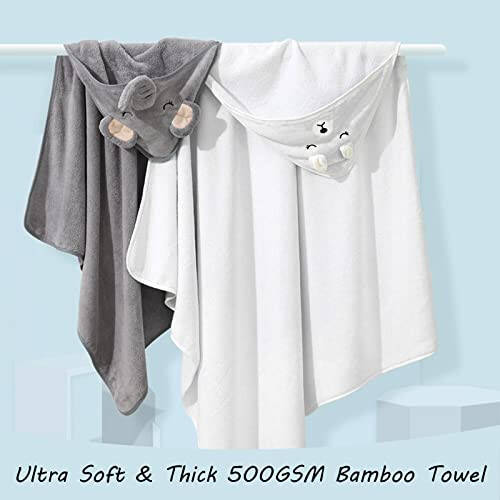 ROXANEPIG 2 Pack Hooded Baby Towels - Premium Ultra Soft Organic Baby Bath Towel – Absorbent and Hypoallergenic Towels for Baby Boy Girl, Toddler, Newborn Essentials (Elephant & Bear) - 3