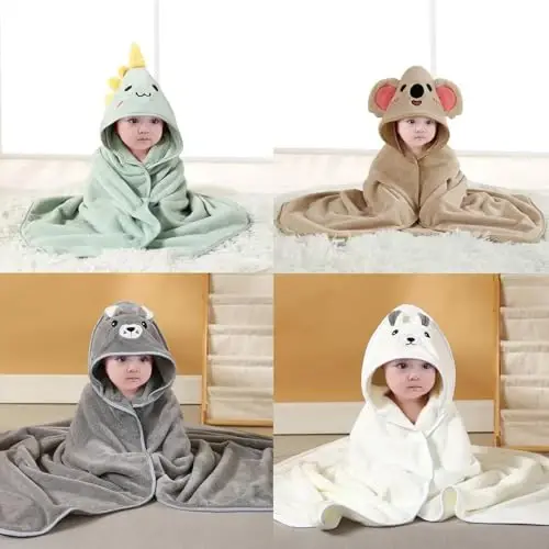 ROXANEPIG 4 Pack Hooded Baby Towels - Premium Ultra Soft Organic Baby Bath Towel – Absorbent and Hypoallergenic Towels for Baby Boy Girl, Toddler, Newborn Essentials - ROXANEPIG (1)