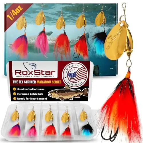 RoxStar Fly Strikers butun mamlakat bo'ylab har qanday spinnerdan ko'proq baliq ovlash uchun isbotlangan | AQShda qo'lda bog'langan | Eng ko'p qirrali baliq ovlash spinneri! Forel uchun ham bass va po'lat boshli baliqlar uchun mo'ljallangan baliq ovlash vositasi | Baliq ovlashni to'xtating - tutishni boshlang - ROXSTAR LURES