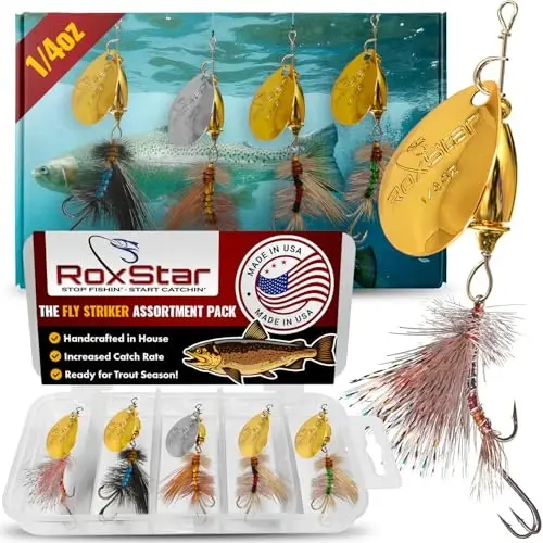 RoxStar Fly Strikers Spinnerdan ko'ra har qanday baliqni ovlash uchun butun mamlakat bo'ylab isbotlangan | AQShda qo'lda bog'langan | Eng ko'p qirrali baliq ovlash spinneri! Alabalık uchun ham bas va po'lat boshli baliqlar uchun mo'ljallangan baliq ovlash vositasi | Baliq ovlashni to'xtating - ushlashni boshlang - ROXSTAR LURES