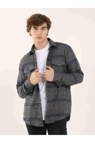 Royal Blue Men's Regular Fit Checkered Pattern Classic Collar Long Sleeve Lumberjack Shirt - 4