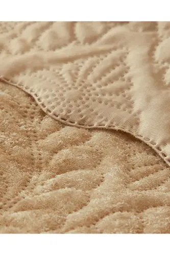 Royal Charm Kadife Çift Kişilik Yatak Örtüsü Takımı Gold-Gold - 4