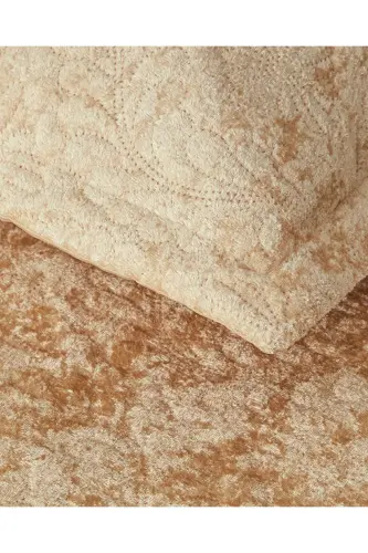 Royal Charm Kadife Çift Kişilik Yatak Örtüsü Takımı Gold-Gold - 3