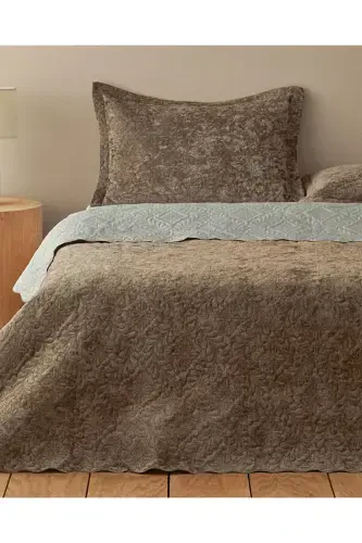 Royal Charm Kadife Çift Kişilik Yatak Örtüsü Takımı Gümüş-Gümüş - 1