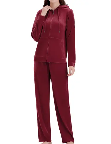 ROYAL MATRIX Women's Velour Sweatsuits - 2 Pieces Velvet Tracksuits Long Sleeve Full Zip Outfits Hoodie & Sweatpants Sets (Wine, M)- - 1