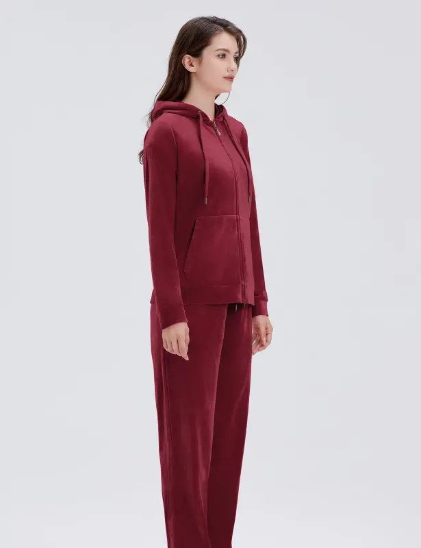 ROYAL MATRIX Women's Velour Sweatsuits - 2 Pieces Velvet Tracksuits Long Sleeve Full Zip Outfits Hoodie & Sweatpants Sets (Wine, M)- - 7