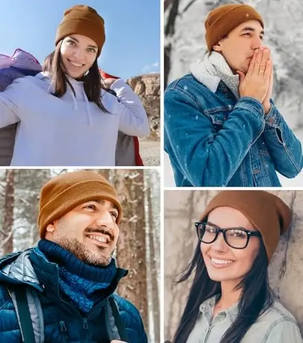 ROYBENS 100% Cotton Beanie Hat for Women Men Warm Winter Hats Knit Beanies | Double Layer Warmth Kniting, Comfortable Itch-Free Pure Cotton Cuffed & Uncuffed Fisherman Slouchy Skull Cap for Womens Mens - 2