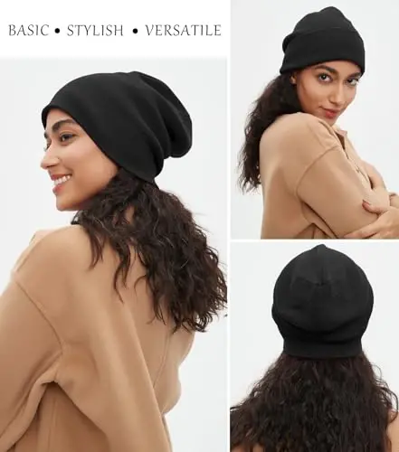 ROYBENS Cotton Beanie Hat for Women Men, Double Warm Knit Winter Hats, Fisherman Slouchy Ski Cuffed Beanies Skull Cap - 4