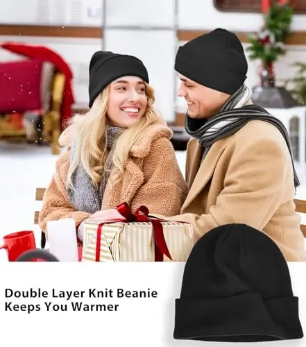 ROYBENS Cotton Beanie Hat for Women Men, Double Warm Knit Winter Hats, Fisherman Slouchy Ski Cuffed Beanies Skull Cap - 3