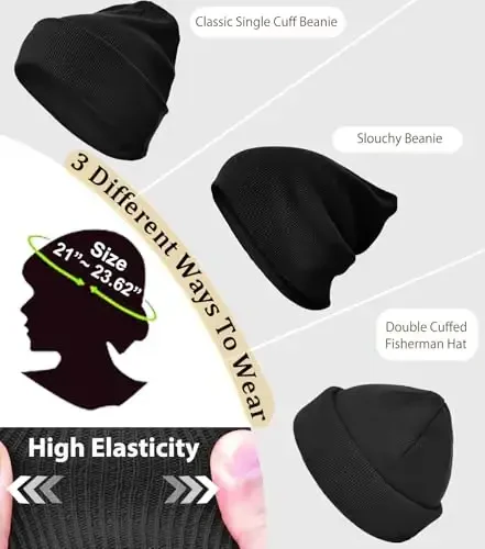 ROYBENS Cotton Beanie Hat for Women Men, Double Warm Knit Winter Hats, Fisherman Slouchy Ski Cuffed Beanies Skull Cap 