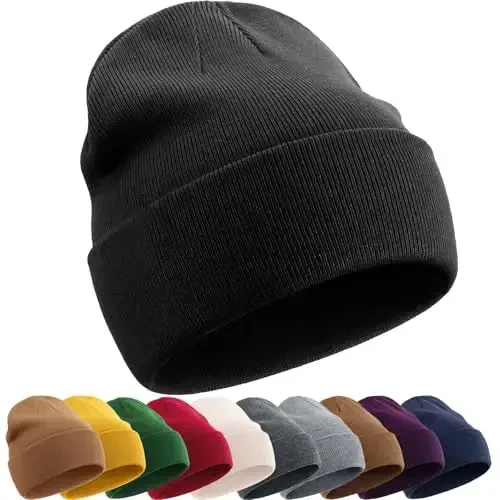 ROYBENS Cotton Beanie Hat for Women Men, Double Warm Knit Winter Hats, Fisherman Slouchy Ski Cuffed Beanies Skull Cap - 6