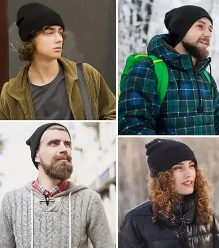 ROYBENS Cotton Beanie Hat for Women Men, Double Warm Knit Winter Hats, Fisherman Slouchy Ski Cuffed Beanies Skull Cap - 2