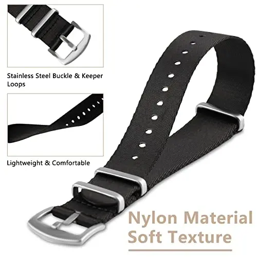 RoYiio Watch Band for Lug Width 20mm/22mm Premium Ballistic Nylon, Comfortable and Breathable, Stainless Steel Buckle, Classic Nylon Strap for Men and Women - Modazone (1)