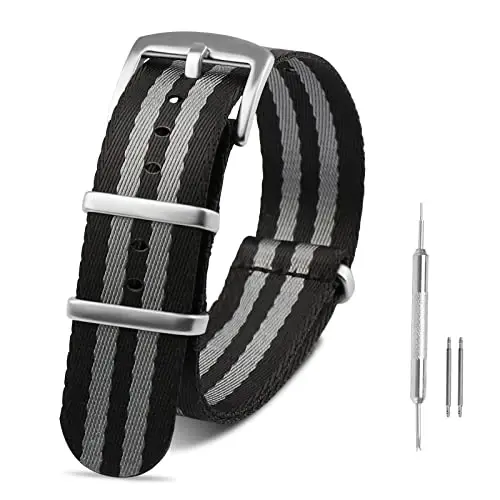 RoYiio Watch Band for Lug Width 20mm/22mm Premium Ballistic Nylon, Comfortable and Breathable, Stainless Steel Buckle, Classic Nylon Strap for Men and Women - 1