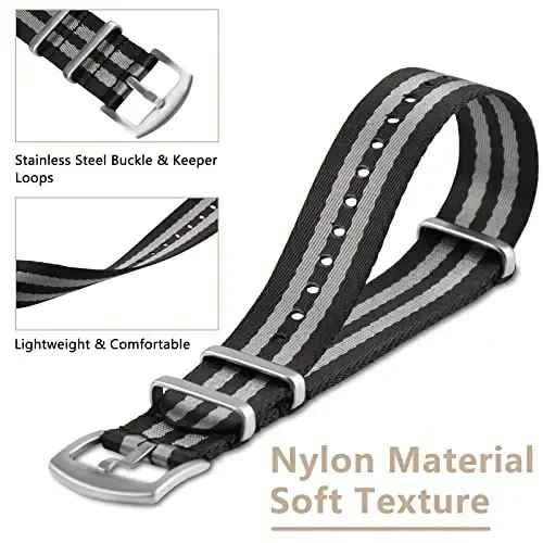 RoYiio Watch Band for Lug Width 20mm/22mm Premium Ballistic Nylon, Comfortable and Breathable, Stainless Steel Buckle, Classic Nylon Strap for Men and Women - Modazone (1)